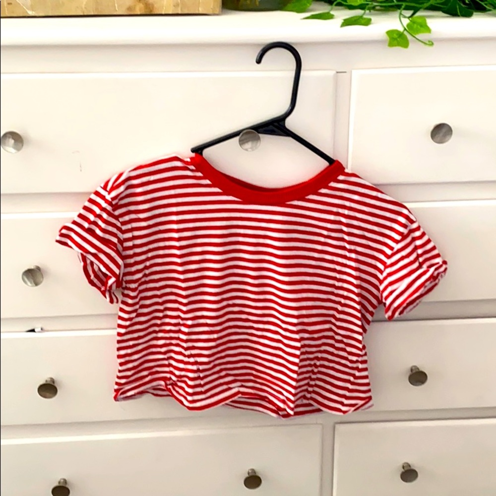 red and white striped crop top